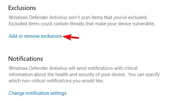 Nhấp vào Add or remove exclusions