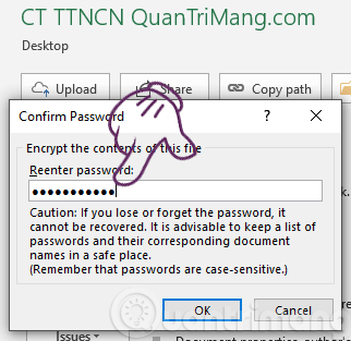 Xác nhận mật khẩu cho file Excel lần nữa