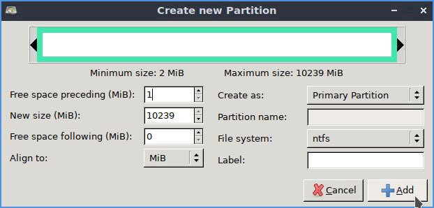 Tạo phân vùng NTFS với GParted