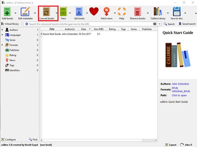 Highlight sách của bạn từ danh sách cửa sổ chính và sau đó nhấp vào nút Convert Books