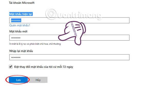 Thay mật khẩu cho tài khoản Hotmail