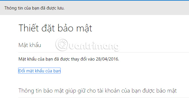 Thay mật khẩu cho tài khoản Hotmail