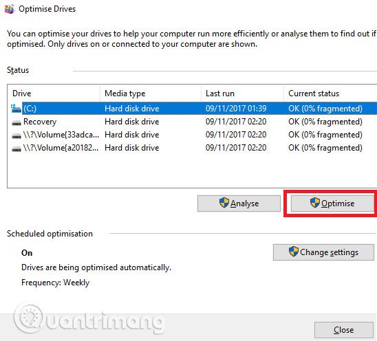Chọn Optimize