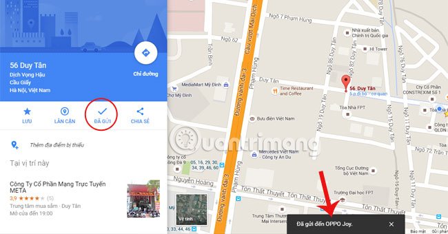 gửi bản đồ Google Maps trên PC tới điện thoại 