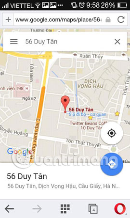 gửi bản đồ Google Maps trên PC tới điện thoại 