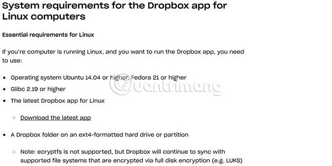 Dropbox không hỗ trợ hệ thống file nào ngoài Ext4