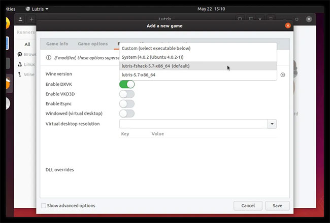 3 tùy chọn quan trọng nhất cho hiệu suất: Enable DXVK, Enable VKD3D và Enable Esync