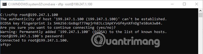 Đăng nhập bằng lệnh sftp