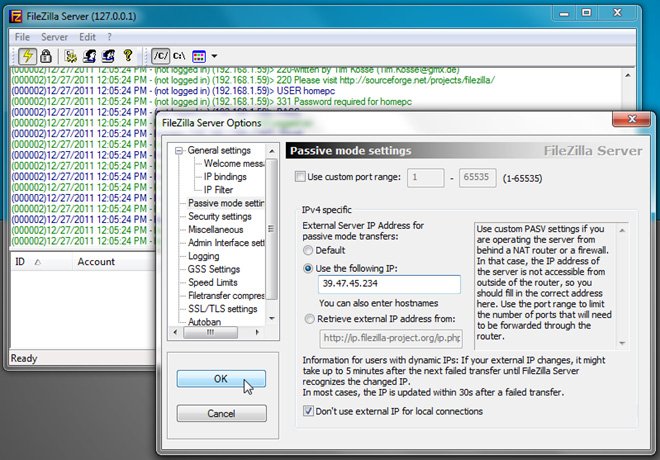 đặt địa chỉ IP cho server ftp