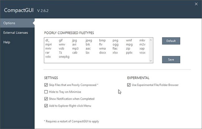 Kích hoạt tùy chọn Skip Files that are Poorly Compressed
