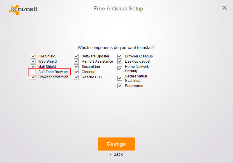 bỏ tích tùy chọn SafeZone Browser