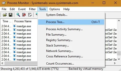 Chuyển đến Tools > Process Tree