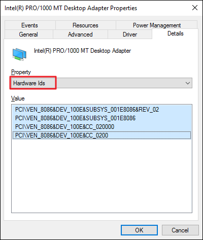 chọn Hardware IDs