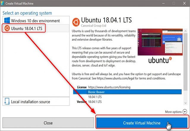 nhấp vào Create virtual machine