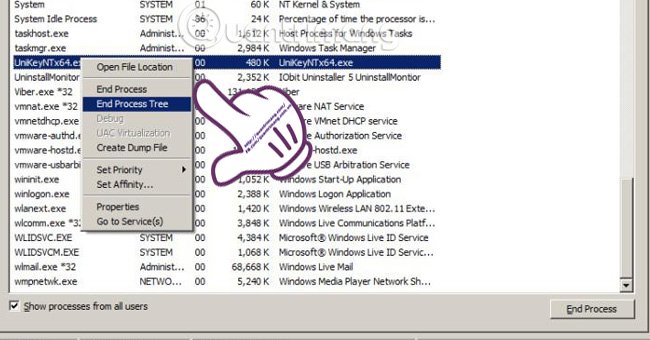 Sửa lỗi Unikey không hiện biểu tượng trên Taskbar
