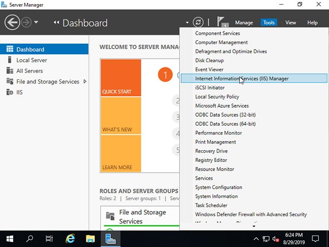 Nhấp vào Tools > Internet Information Services (IIS) Manager