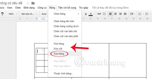 Hướng dẫn tạo bảng tạo, xóa bảng trong Google Docs
