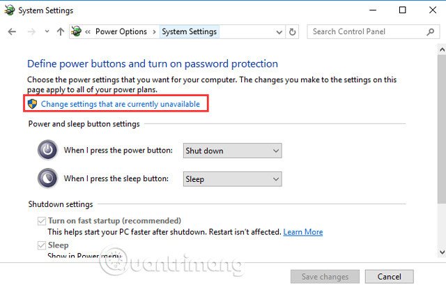 Click vào Change settings that are currently unavailable