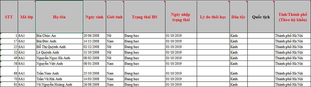 File Excel chuẩn 