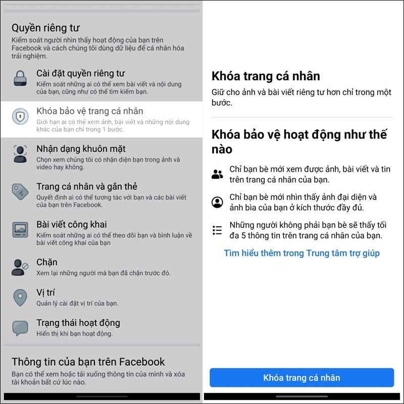 Khóa trang cá nhân Facebook