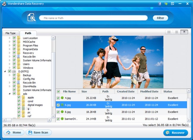 Tính năng preview trên Wondershare Data Recovery