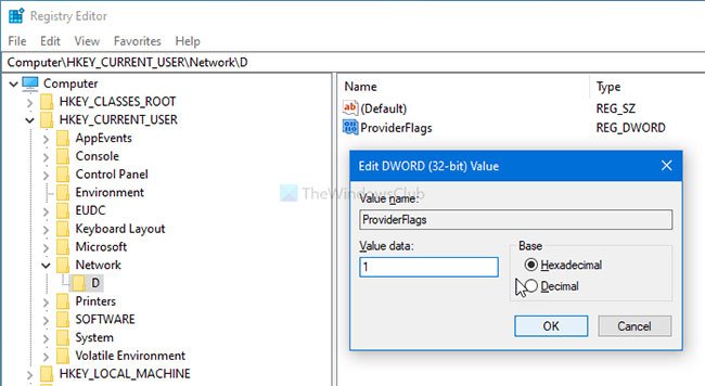 Đặt Value data là 1