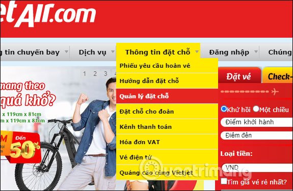 Kiểm tra vé máy bay Vietjet Air
