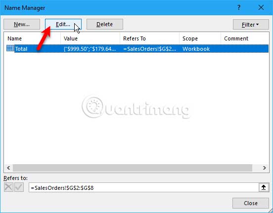 Để thay đổi tên hoặc nhận xét, chọn tên bạn muốn thay đổi và nhấp vào Edit
