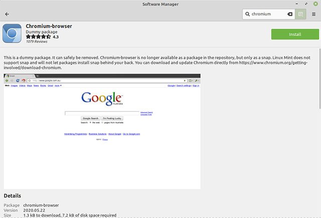 Người dùng cần tự lấy Chromium từ website Chromium
