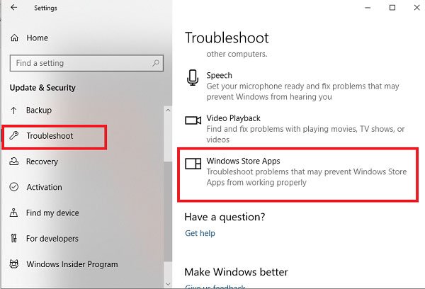 Chạy Windows Store Apps Troubleshooter