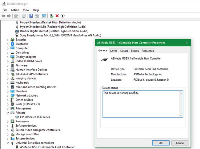 Kiểm tra Device Manager để biết thêm thông tin