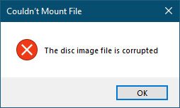 Thông báo lỗi Couldn’t Mount File, The disc image file is corrupted