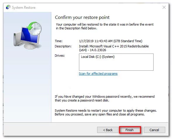 Chạy tiện ích System Restore