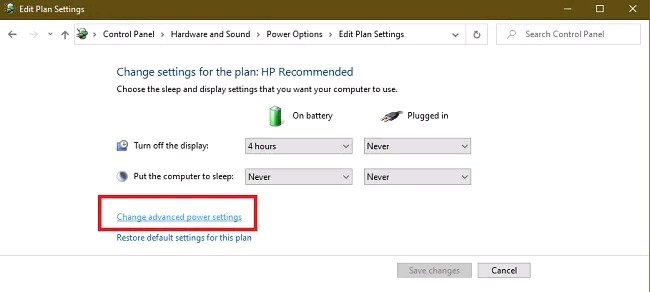 Nhấp vào liên kết “Change Advanced Settings”