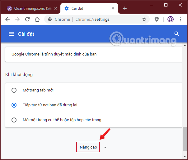 Cuộn xuống dưới click chọn Nâng cao