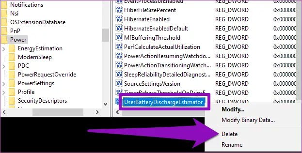 Xóa mục UserBatteryDischargeEstimator