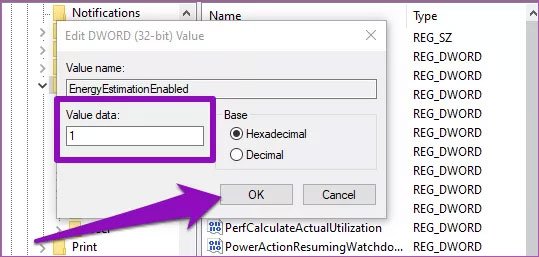Sửa đổi Value data của mục nhập thành 1