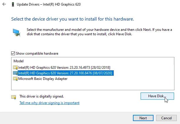 Nhấp vào Have Disk
