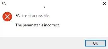 Lỗi “The parameter is incorrect”