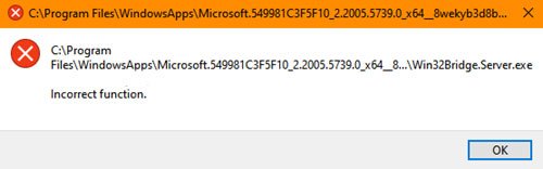 Lỗi Win32Bridge.server.exe Incorrect function