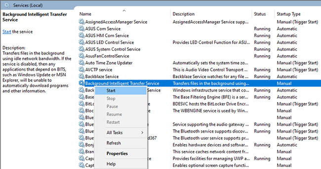 Khởi động lại các service Windows Update