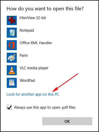 click vào look for another app