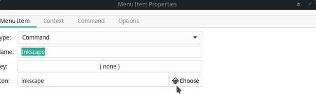 Biểu tượng của Inkscape đã được phát hiện và hiển thị trên nút Choose