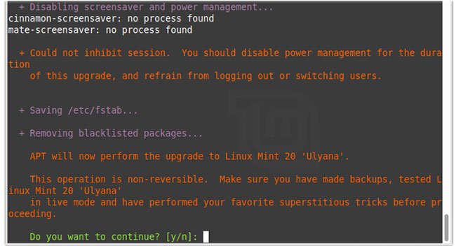 Áp dụng bản nâng cấp Linux Mint 20