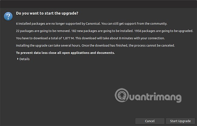 Nhấn Start Upgrade