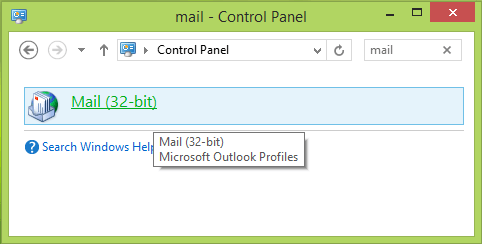 nhập từ khóa mail vào khung Search Control Panel