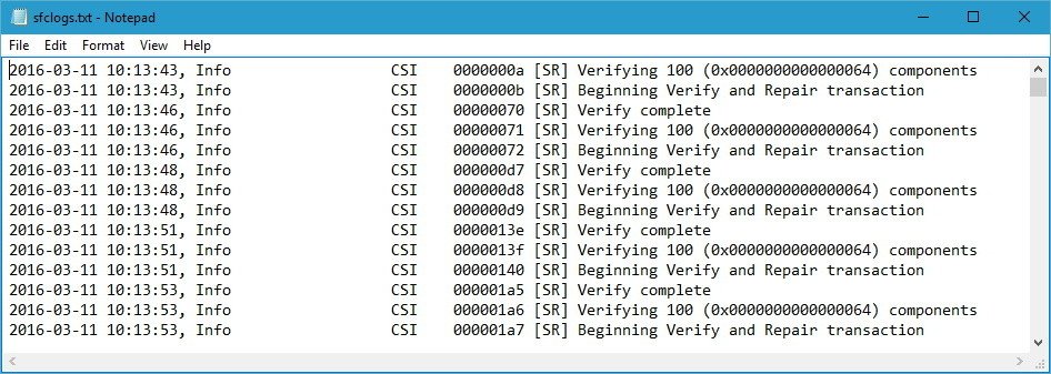 Mở sfclogs.txt trên Desktop bằng Notepad