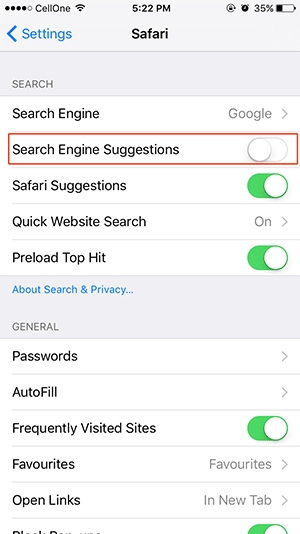  Vô hiệu hóa tùy chọn Search Engine Suggestions