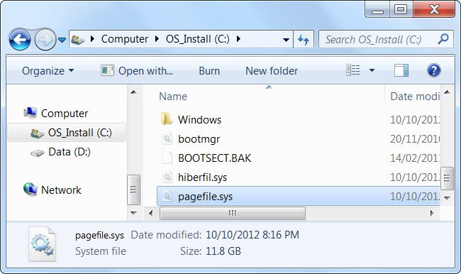 Vị trí của page file 