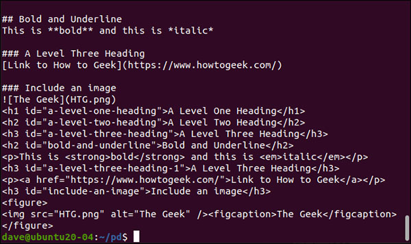 Output HTML tương đương